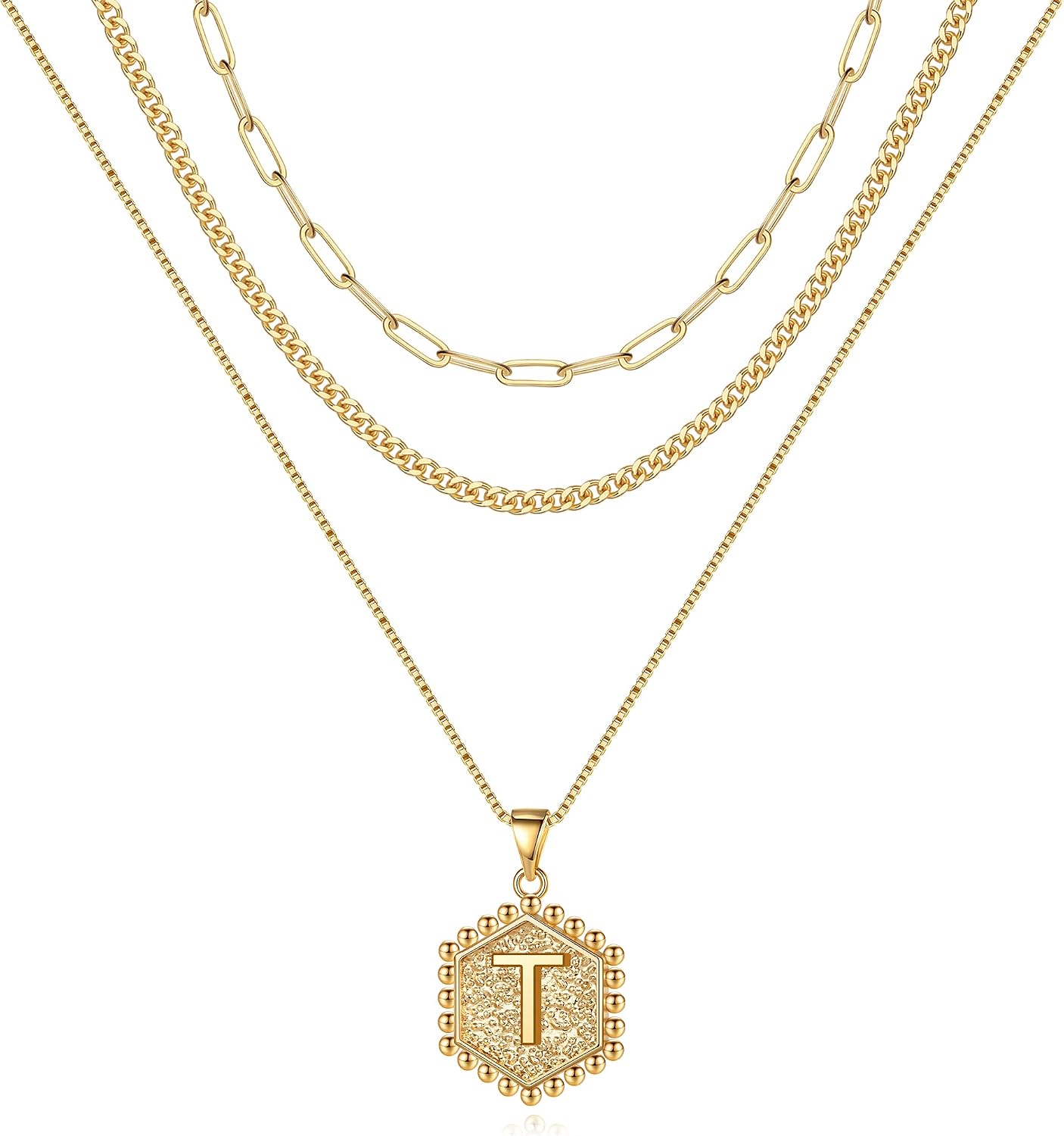 M MOOHAM Layered Initial Necklaces for Women, 14K Real Gold Plated Layered Necklaces for Women Initial Necklaces Paperclip Chain Necklaces for Women Gold Necklace for Women Gold Jewelry for Women