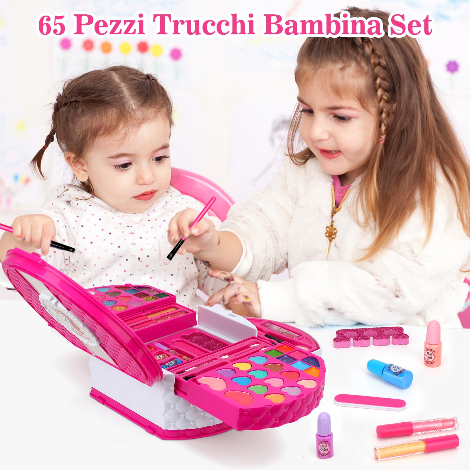 65 Pezzi Trucchi Bambina Set, Lavabile Set Di Valigetta Trucchi Per Bambini, Giochi Bambina Natale Compleanno Regalo Bambina 3 4 5 6 7 8 9 10 Anni