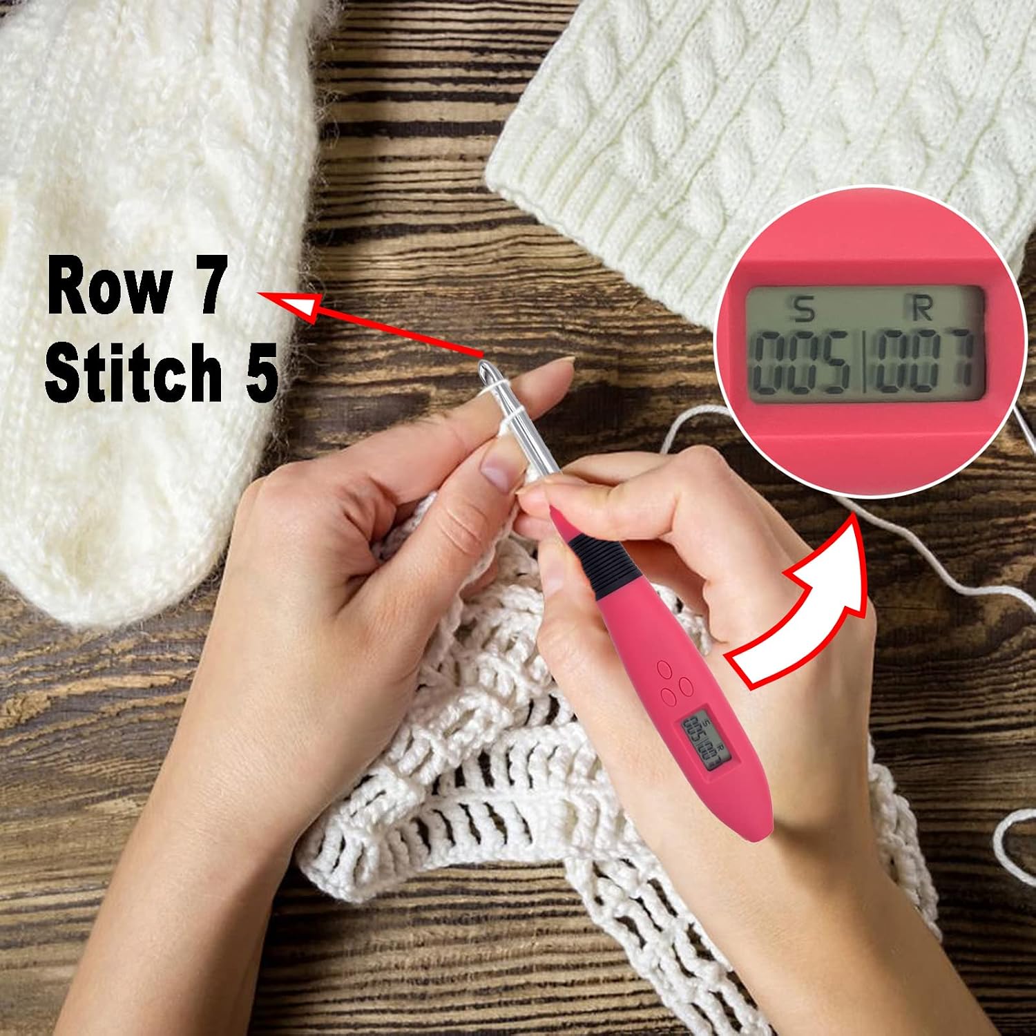 Lighted Counting Crochet Hooks Kit with Display, Ergonomic Rechargeable Crochet Hook Set with Counter to Track Rows and Stitches, 9 Sizes Interchangeable Crochet Hooks