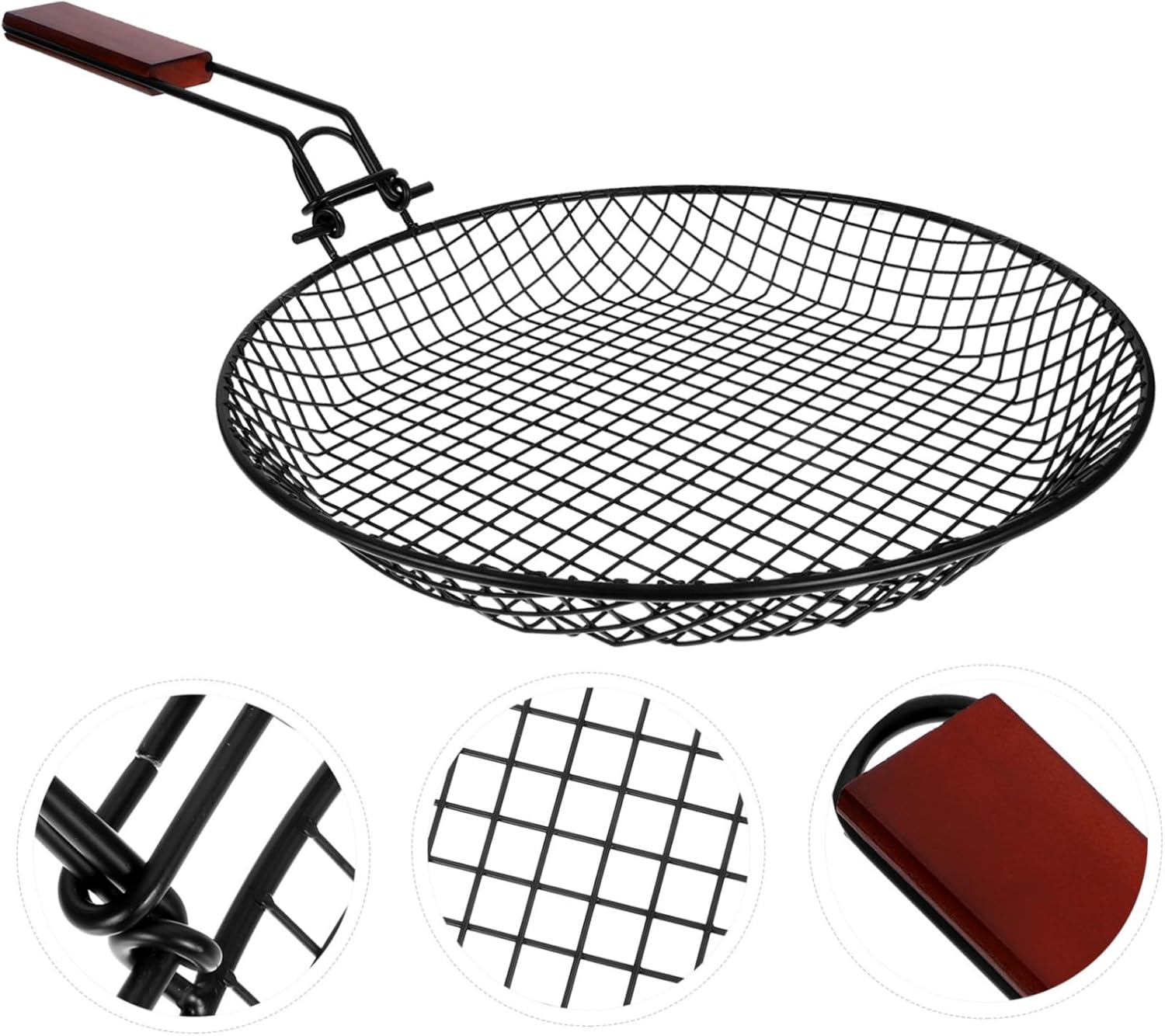 STOBAZA Folding Grilling Basket for Outdoor Grill Carbon Steel Bbq Basket Handle Multi-purpose Barbecue Accessory for Barbecue Baskets
