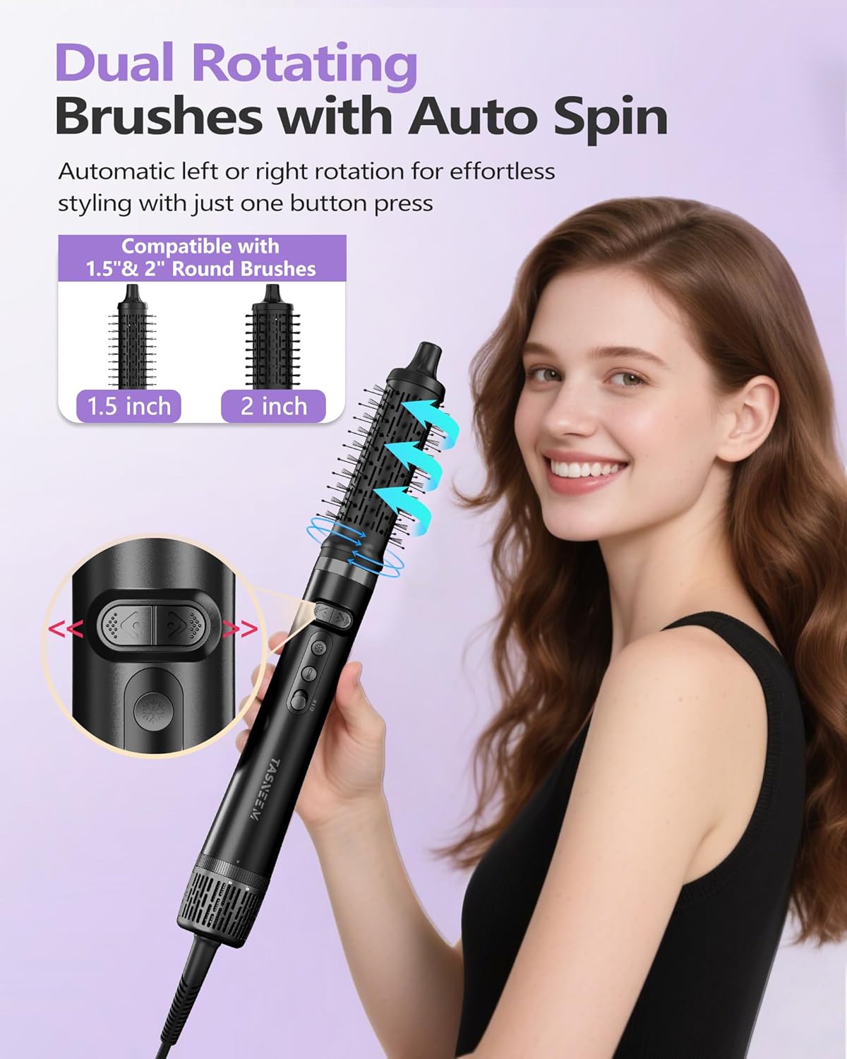 TASNEEM Hair Dryer Brush, 7 in 1 Pro Hot Air Styler for Hair Styler, Rotating Hair Dryer Brush, Auto-Wrap Curlers,Paddle Brush for Fast Blow Dry & Curling Volumizing Straightening with Travel Case