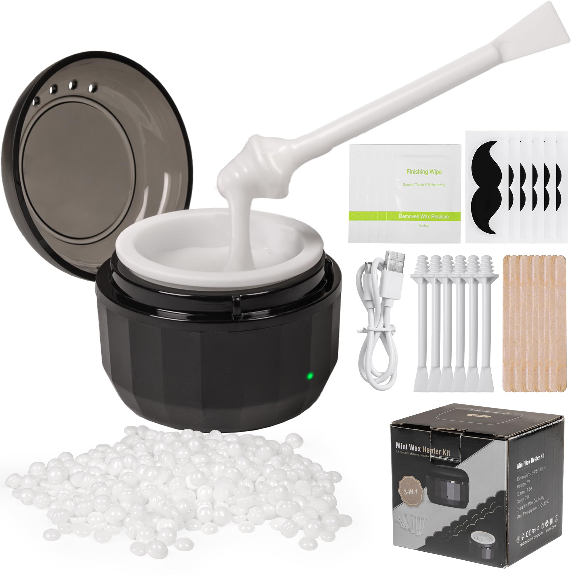 Foneso Cire Epilation Nez Kit pour Hommes et Femmes | Épilateur pour poils du nez, oreilles et sourcils | Réchauffeur portable à chauffe rapide USB-C, perles de cire et applicateurs