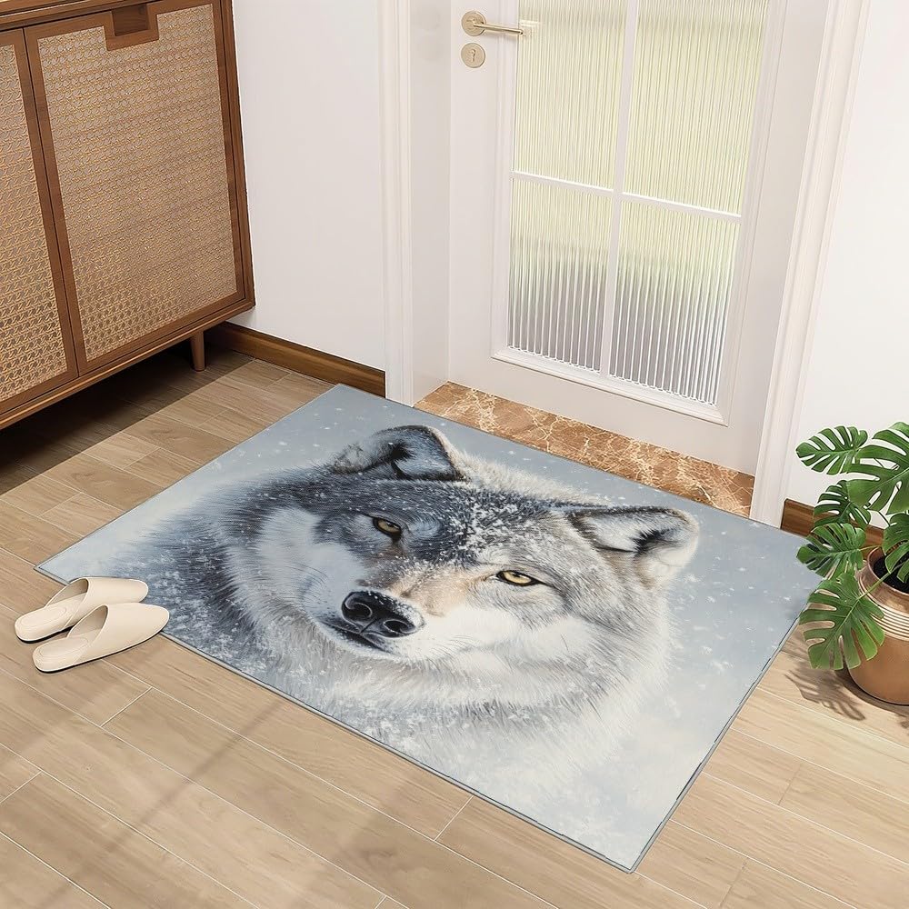 Genérico Flanelowe dywaniki do pokoju antypoślizgowe 160 x 230 cm zwierzę syberyjski wilk miękka mata nie rozpadająca się, szare dywaniki do wnętrz do salonu, sypialni, jadalni