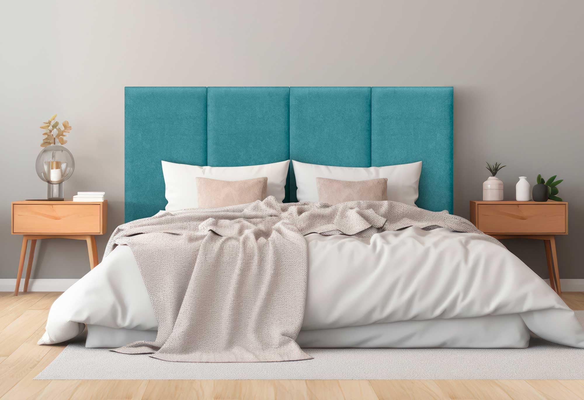 DHOME Testiera Imbottita in Tessuto Aqualine Premium Antimacchia Design Modulare Verticale Autoadesiva Testata Letto Camera da Letto Imbottita (Turchese, 160cm, Altezza 80 cm, x4)