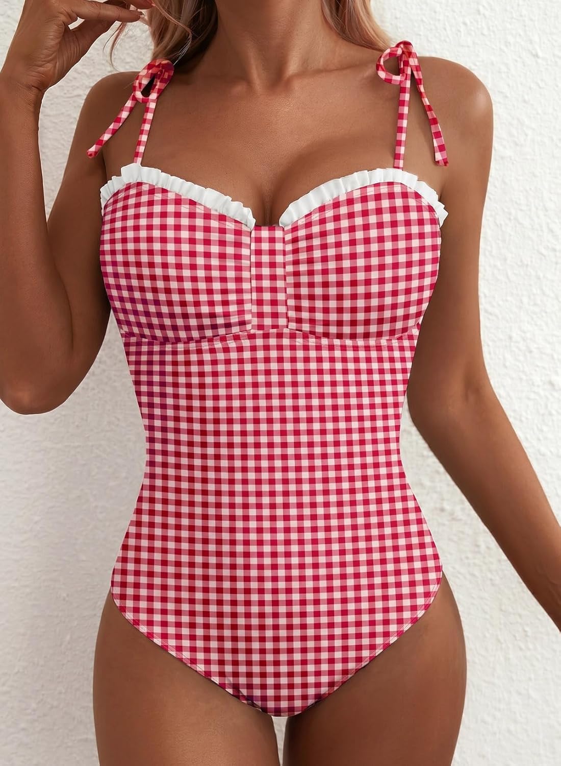 Herseas Women’s Striped One Piece Swimsuits Tie Shoulder High Cut Tummy Control Bathing Suit 2026 Summer Beach Swimwear