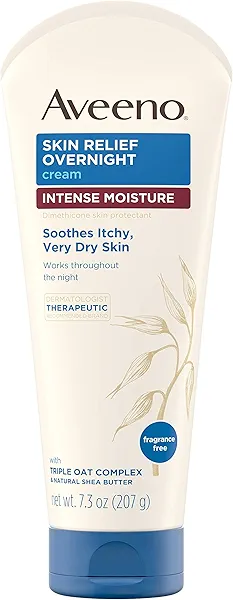 Aveeno Skin Relief Overnight Intense Moisture Cream with Triple Oat Complex & Natural Shea Butter, Therapeutic Dimethicone Skin Protectant for Dry Itchy Skin Relief, Fragrance- & Steroid-Free, 7.3 oz