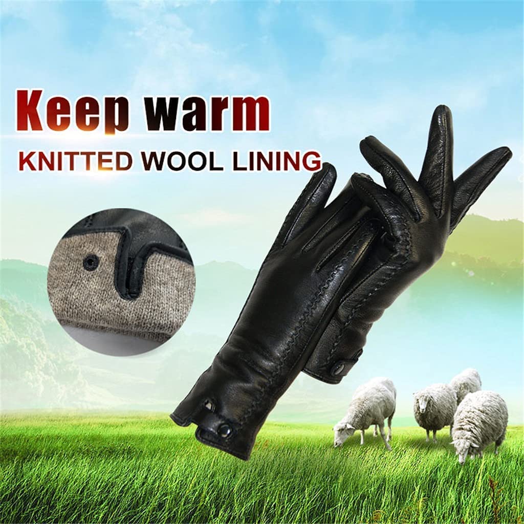Guantes Ciclismo Guantes de Cuero, Forro de Pelo Corto, Guantes Antideslizantes con Dedos completos, Guantes de Lana cálidos para Invierno, Mitones para Mujer, Negro
