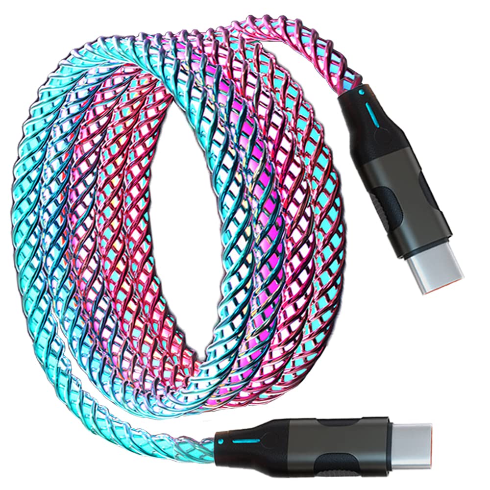 Cable LED USB C a tipo C, RGB colorido gradual de 3 pies tipo C cable de carga rápida de 60 W para Samsung Galaxy S23 S22 S21 S20 Ultra, Note 20 10, iPad Mini 12.9 11 Pro Air, MacBook Plus