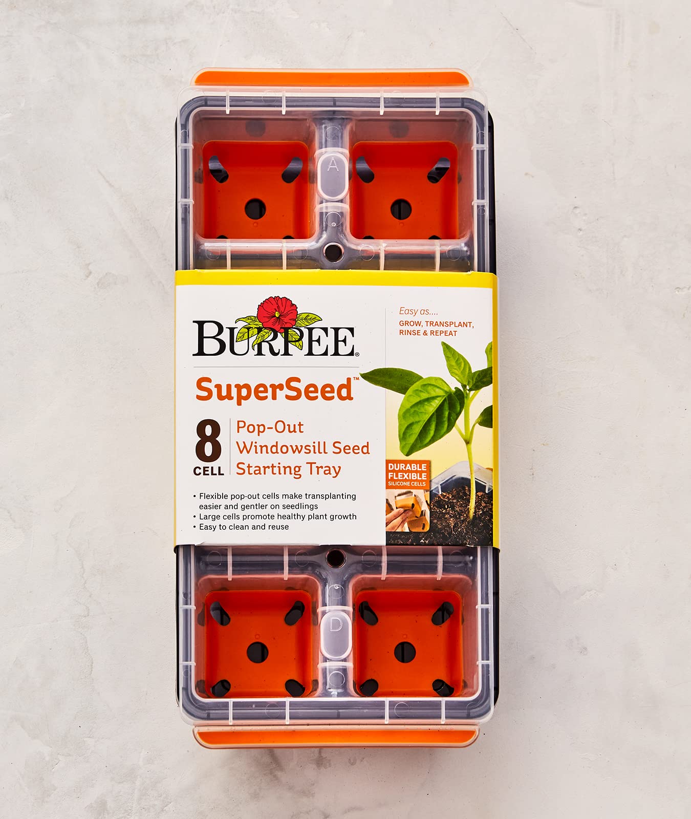 Burpee SuperSeed taca startowa na nasiona parapetu, 8 komórek XL, taca startowa do nasion, wielokrotnego użytku i nadaje się do mycia w zmywarce, do rozpoczęcia nasion