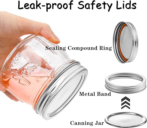 Miniatura 4 de Lyellfe Paquete de 12 tarros Mason de boca ancha, tarros de vidrio de 12 onzas con tapas herméticas, tarros de especias transparentes para