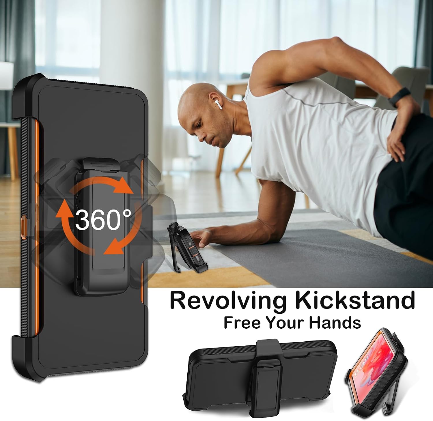 KECAI for Motorola Moto G Stylus 5G 2024 Case with Belt Clip Holster,2X Screen Protector,Heavy Duty Shockproof Drop Protection Military Grade Rugged Full Body Phone Cover with Kickstand (Black Orange)