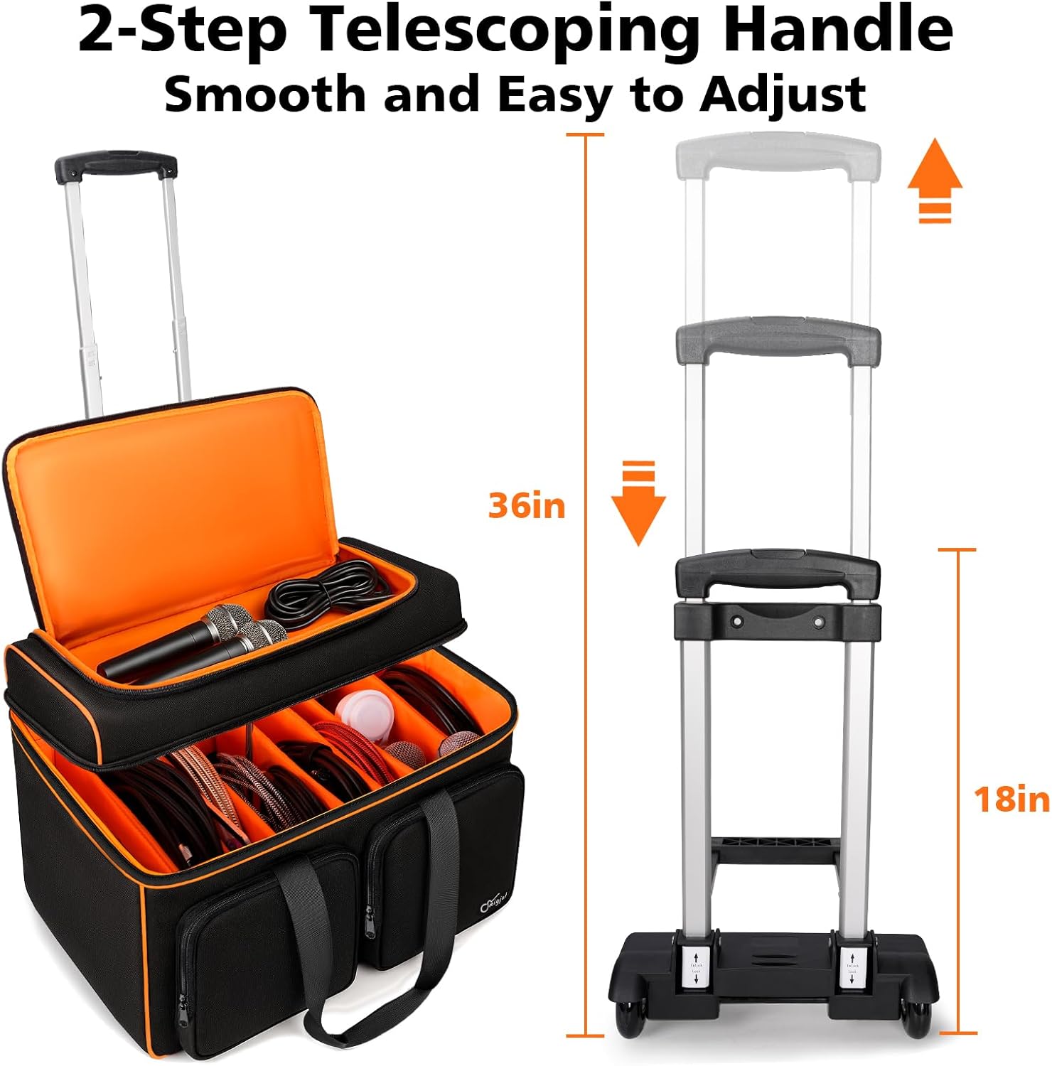 SNIGJAT Rolling DJ Bag, Large Capacity DJ Cable Bag with Detachable Dividers and Trolley, Gig Bag for Musicians, Musician Cable Organizer with Padded Handle and Pocket for Laptop, DJ Acessories - Image 5