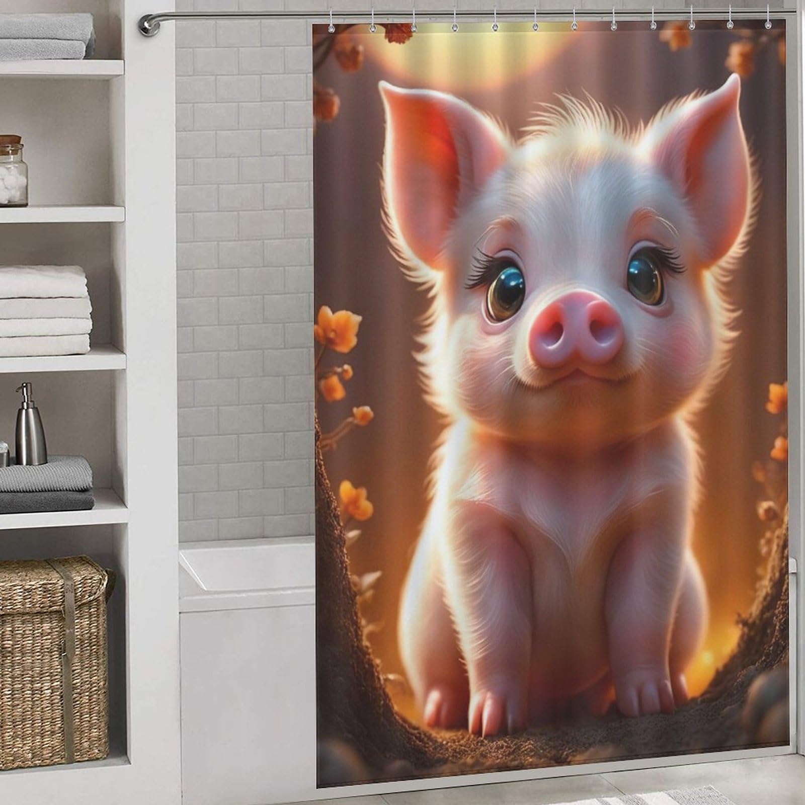 Rideaux salle de bain cochon mignon en tissu lavable pour une décoration de douche ludique