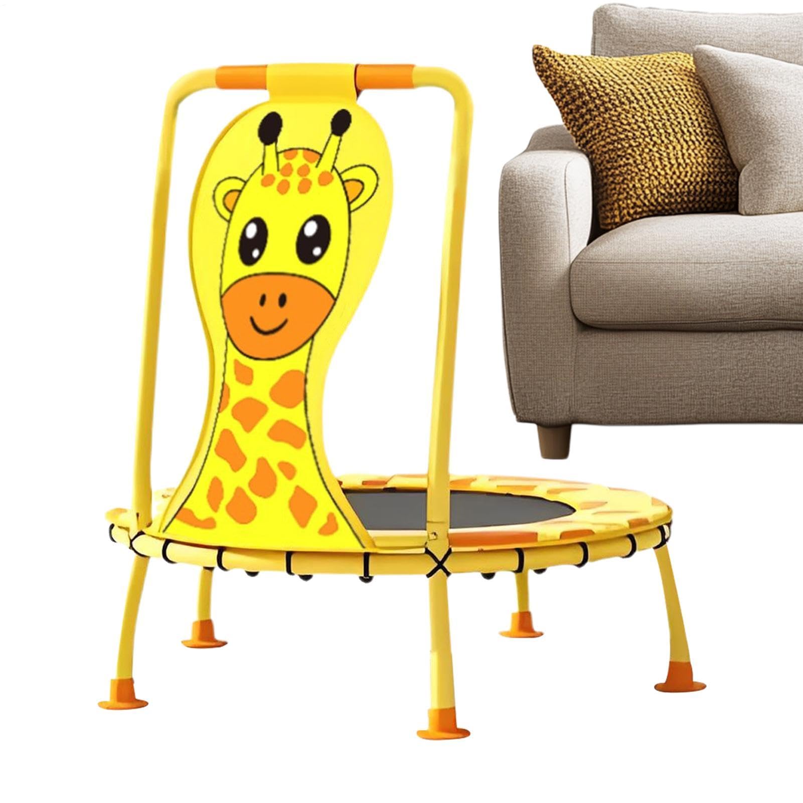 Trampolino Per Bambini Attrezzatura Per Fitness Con Motivo Giraffa Da 100 | con Maniglione in Schiuma Capacità 200 kg Trampolino per Bambini di 1-6 Anni Fitness Salto in Giardino