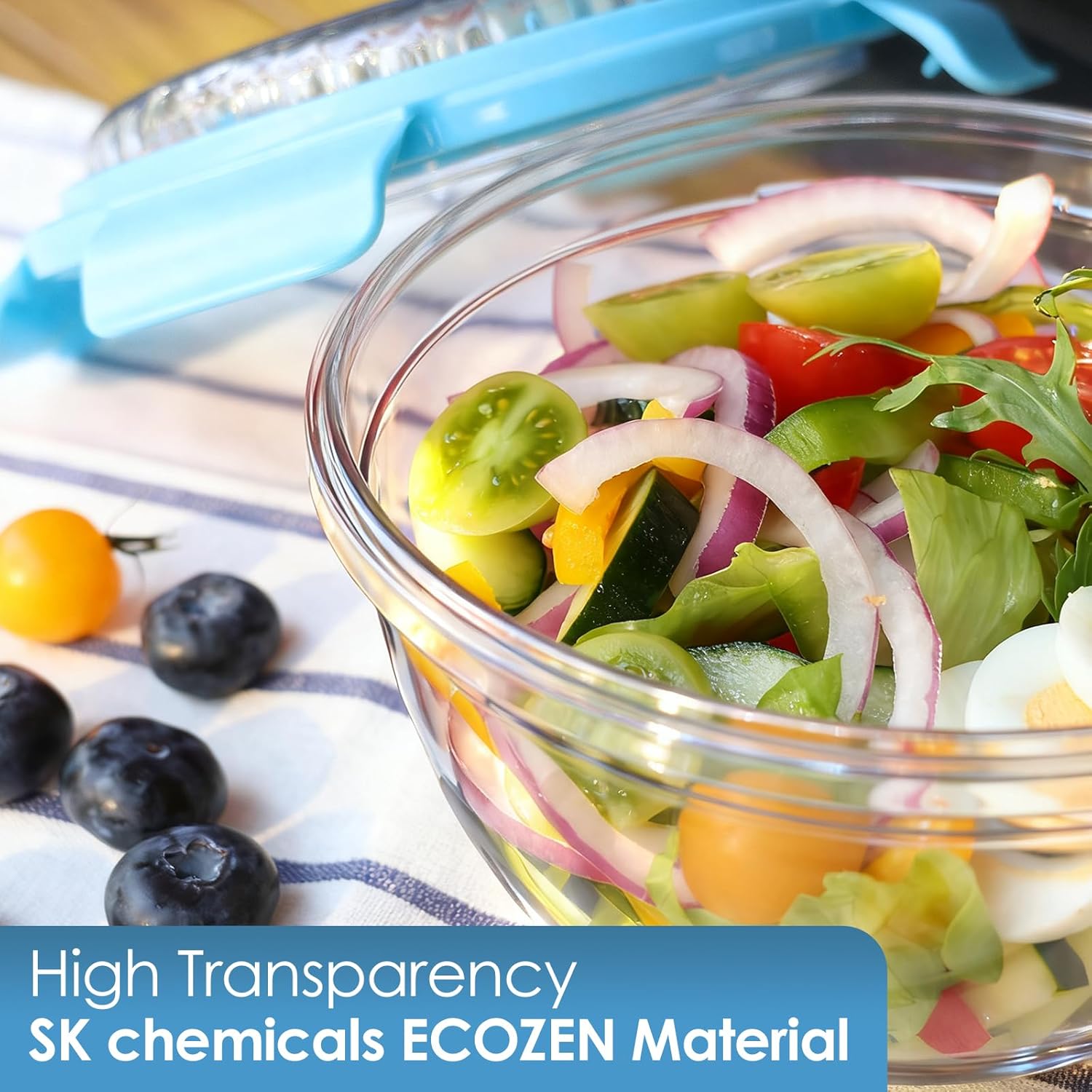 WHALEHOUSE 2-Pack 33 OZ Clear Eco-friendly SK chemicals ECOZEN Salad Container Sets, Portable Plastic Salad Bowls with Lid, Leak-Proof Dressing Container, Bento Lunch Box for Meal Prep & Food Storage