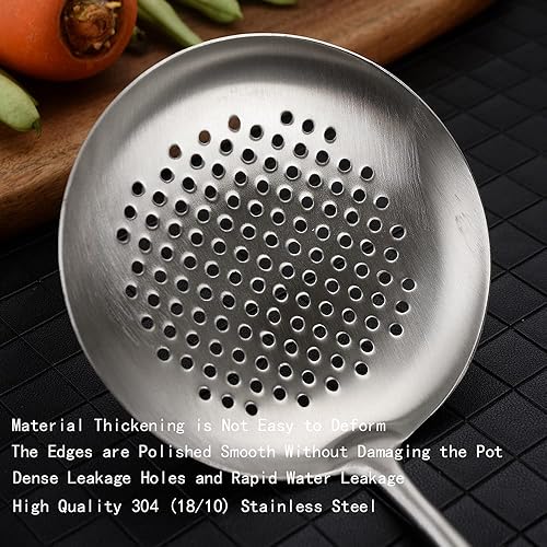 Miniatura 3 de Utensilios de cocina Cuchara ranurada 188 304 de acero inoxidable con mango de madera resistente al calor, plata15.2 pulgadas