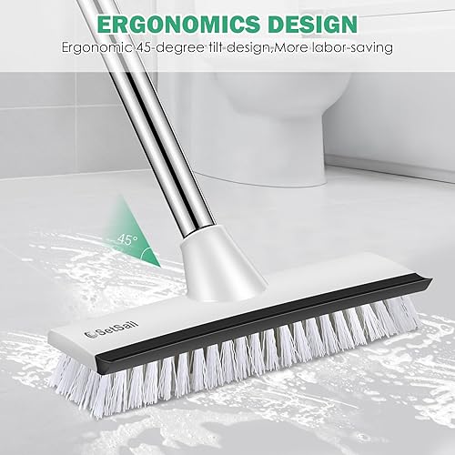 Miniatura 5 de SetSail Cepillo de limpieza de suelo con mango ajustable de 51 pulgadas de largo, cepillo de raspado 2 en 1, cepillo de cerdas rígidas para limpiar