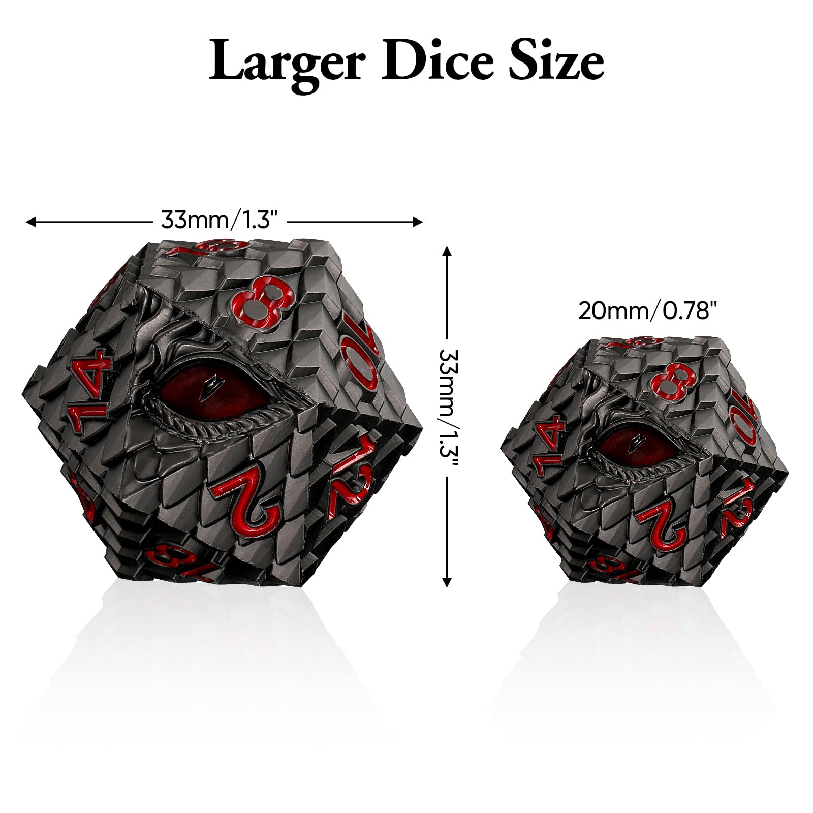 CSITORWWE Dragon Eye Scale DND Metal Dice,33mm 20 Sided Giant D20, Large Polyhedral Dice, D&D Metal Dice Set for Dungeons and Dragons, RPG, MTG & Tabletop Games(Gray with Red Eye)