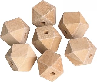 Penta Angel 100PCS 16mm/0.63" Unpainted Faceted Geometric Wood Beads Unfinished Natural Color Polygons Shape DIY Wooden Spacer Beads with 3.5mm Hole for Handmade Necklace(16mm)