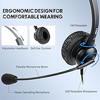 Vista 3 de MKJ Cisco Auriculares con cancelación de ruido con cable con micrófono RJ9 con cable para teléfonos Cisco Office CP-7821 7940 7942G 7945G 7961G