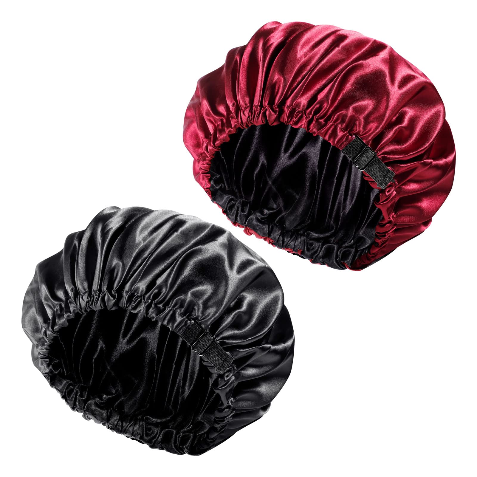 2 Pieces Adjustable Silk Bonnet, 36cm Double Sided Satin Sleep Bonnet Night for All Hair Lengths Women Curly Natural Hair Protection Head Cover