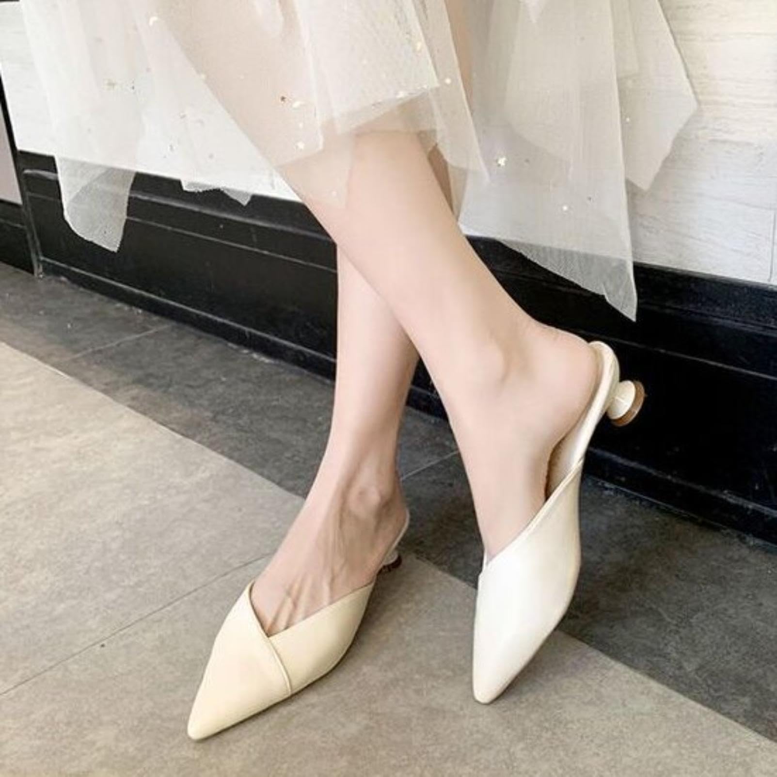 Generico Scarpe da Donna Mule con Slingback E Punta Appuntita | Scarpe Da Vestito Da Ufficio Con Taglio A V, Scivolare Su Sandali Estivi, Tacchi Bassi A Cilindro Sandali Casual