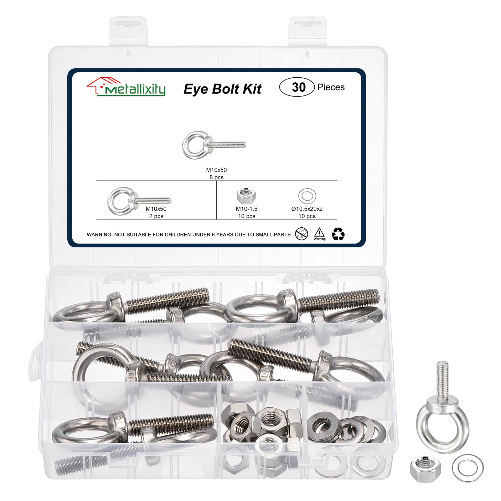 METALLIXITY Shoulder Eye Bolt with Washers & Nuts (M10x50mm) 10Set
