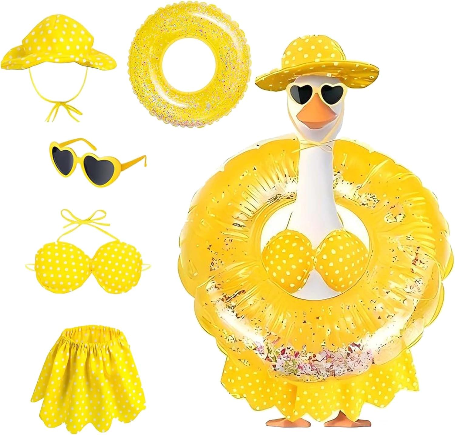 Porch Goose Outfits, Summer Style Goose Outfits with Swimming Ring Cute Goose Clothing fit Large 23" H Statues for Outdoor Garden and Yard Decoration