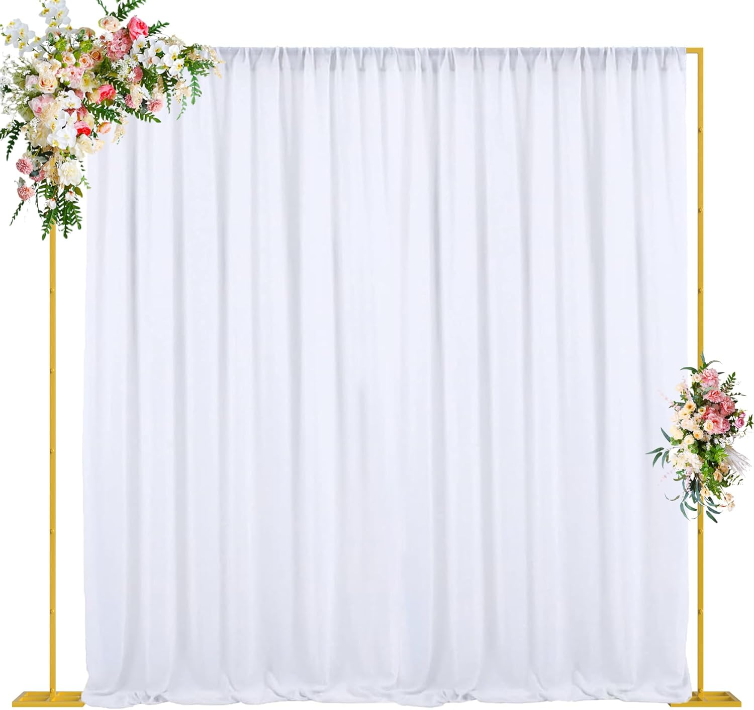 Wokceer 10x10 FT Backdrop Stand Heavy Duty Pipe and Drape Kit, Adjustable Gold Backdrop Stand for Wedding Birthday Party Photography Photo Booth Background Christmas Decoration 10 FT x 10 FT Gold-10FT-E