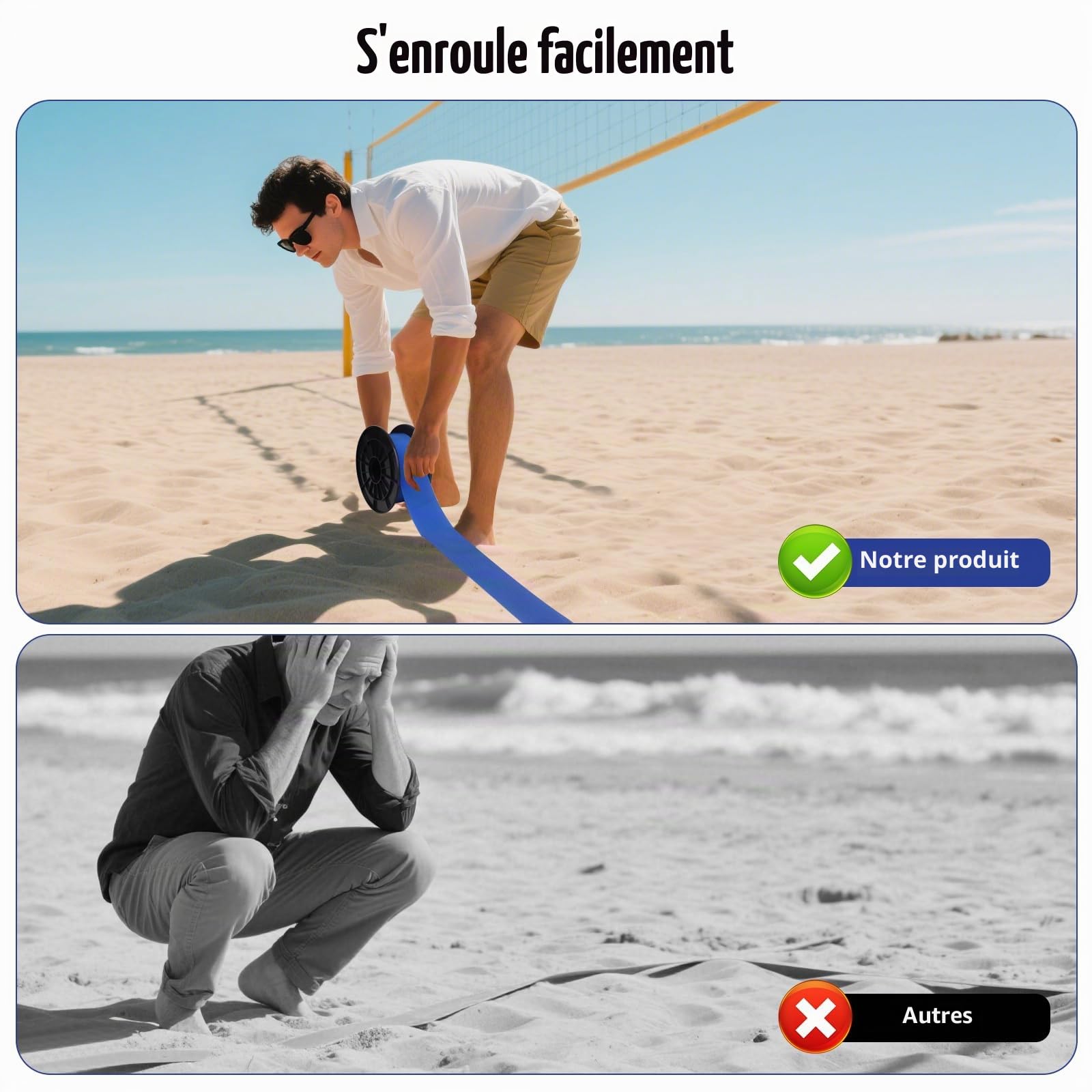 Ligne de terrain de volleyball de plage, de volley-ball, de ligne de côté et d'extrémité 16 m x 8 m