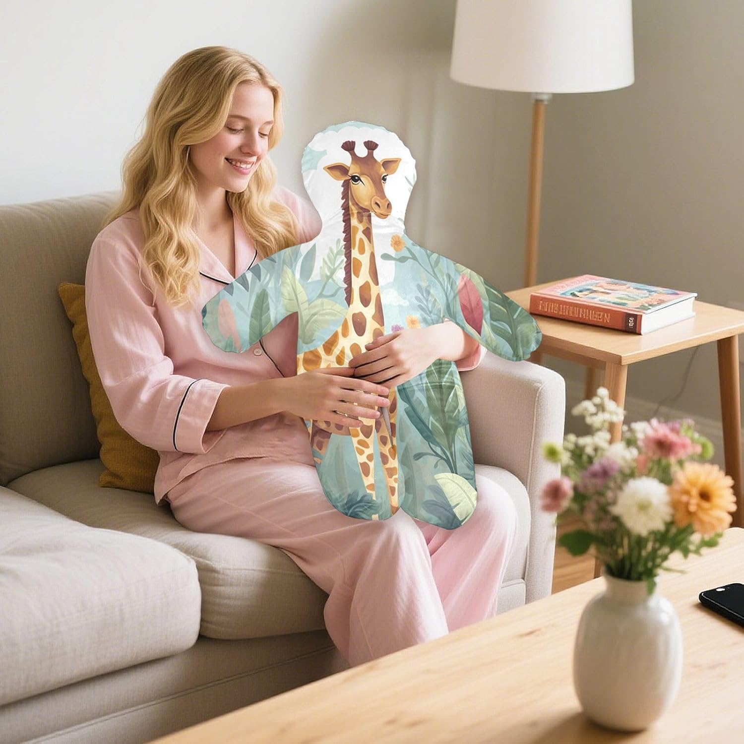 Cute Giraffe Human-Shaped Pillow Soft Body Pillows Washable Velvet Pillows for Anxiety Relief Sleeping Cuddling & Support