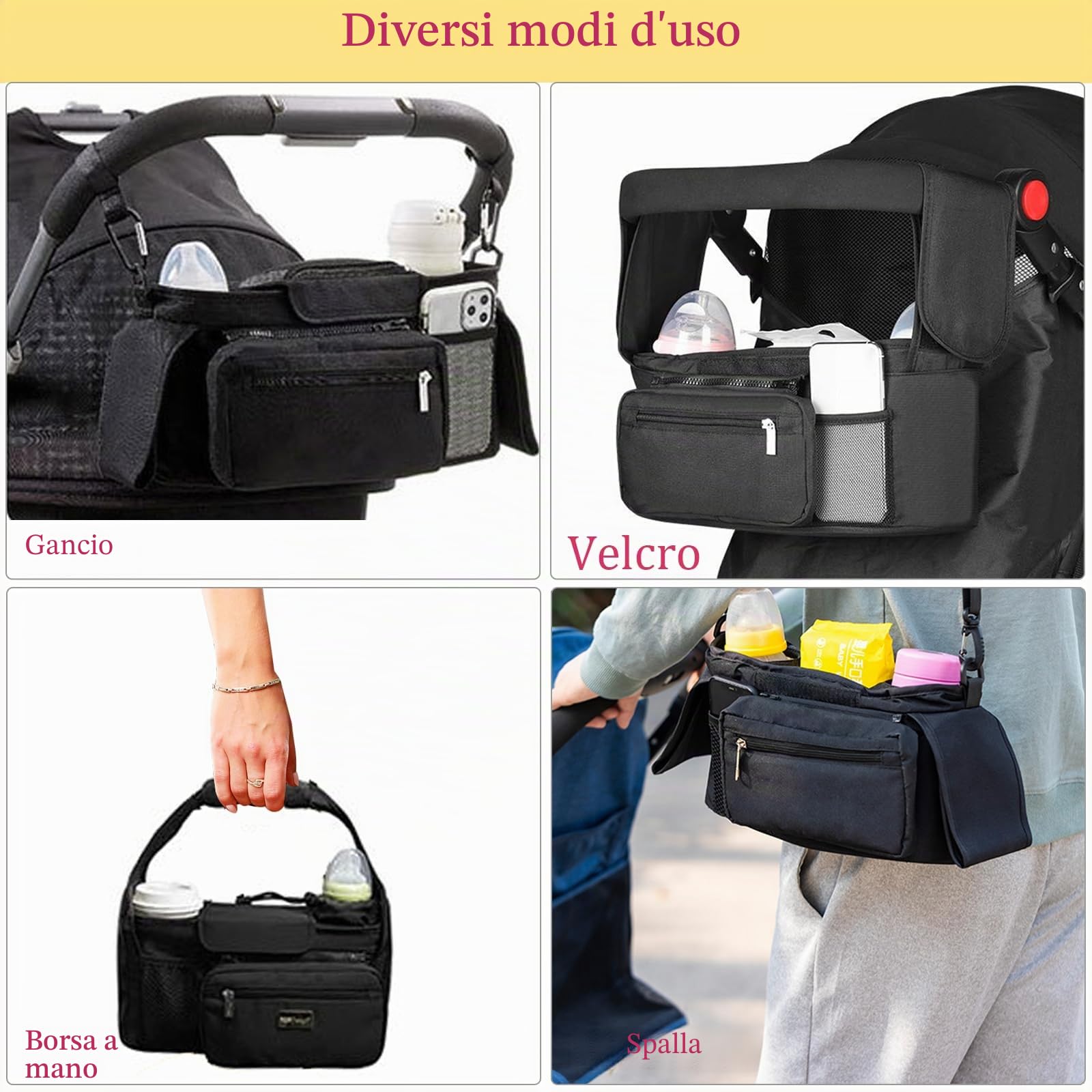 Universal Baby Passeggino Organizer, con Il Supporto di Tazza Isolato Aumentato, Borsa A Rete Rimovibile, Borsa del Telefono e Tracolla, si Adatta Alla Maggior Parte dei Passeggini