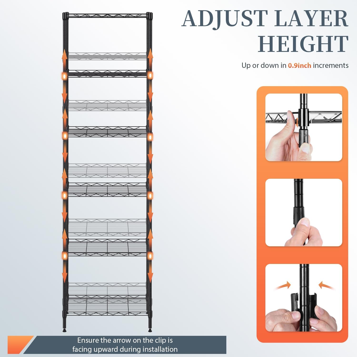 BestOffice 6-Shelf Storage Shelves, Adjustable Shelving Unit Wire Shelving Metal Shelves,11.8" D x 16.7" W x 63.6" H,Black - Image 7