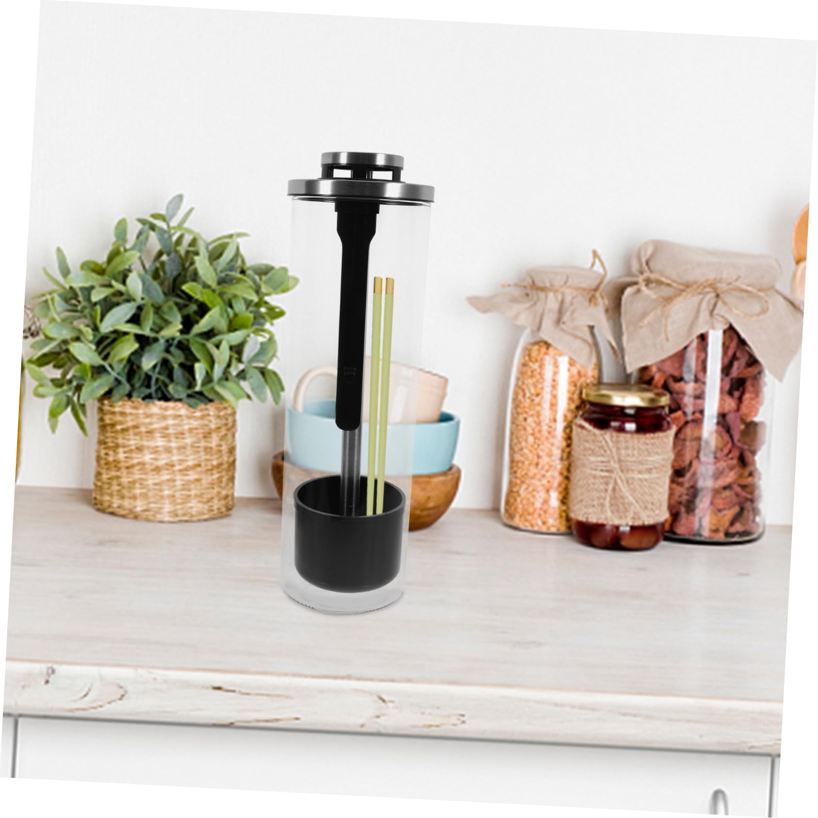 Hochborosilikat Glas Essstäbchenhalter mit Deckel Edelstahl Küchenbesteck Organizer Strohhalm Aufbewahrungsbox Multifunktional für Tisch und Küchenutensilien