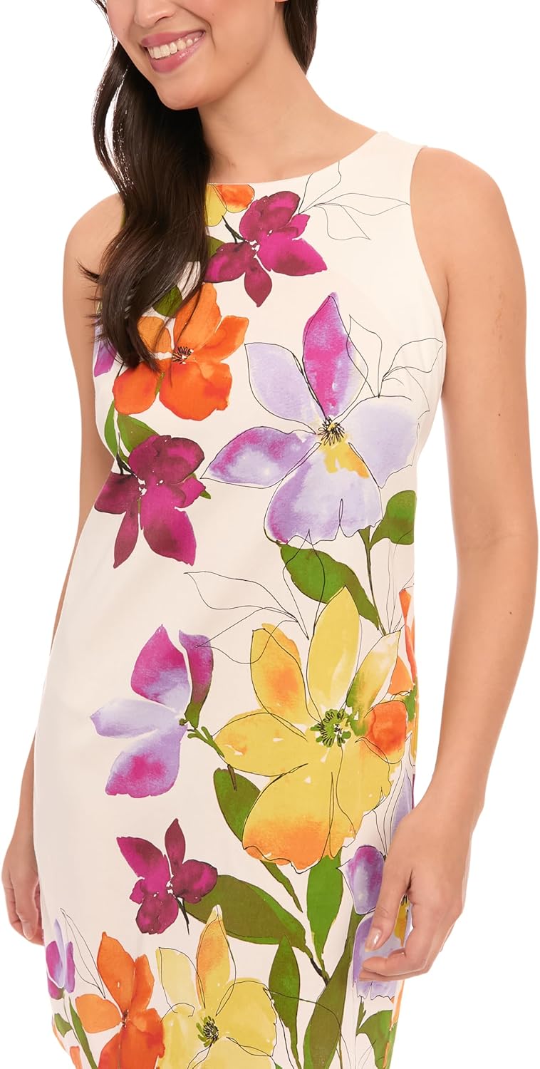 Women's Sleeveless Shift Cotton Sateen Above Knee Length Special Occasion Summer Cocktail Dress
