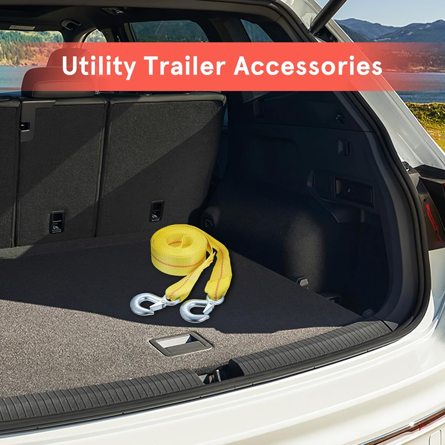 Heavy Duty Car Trailer Towing Strap 6m 9 Ton Polyester Rope with Hooks Automotive Tow Strap for Truck Rv Cargo Trailer Accessories