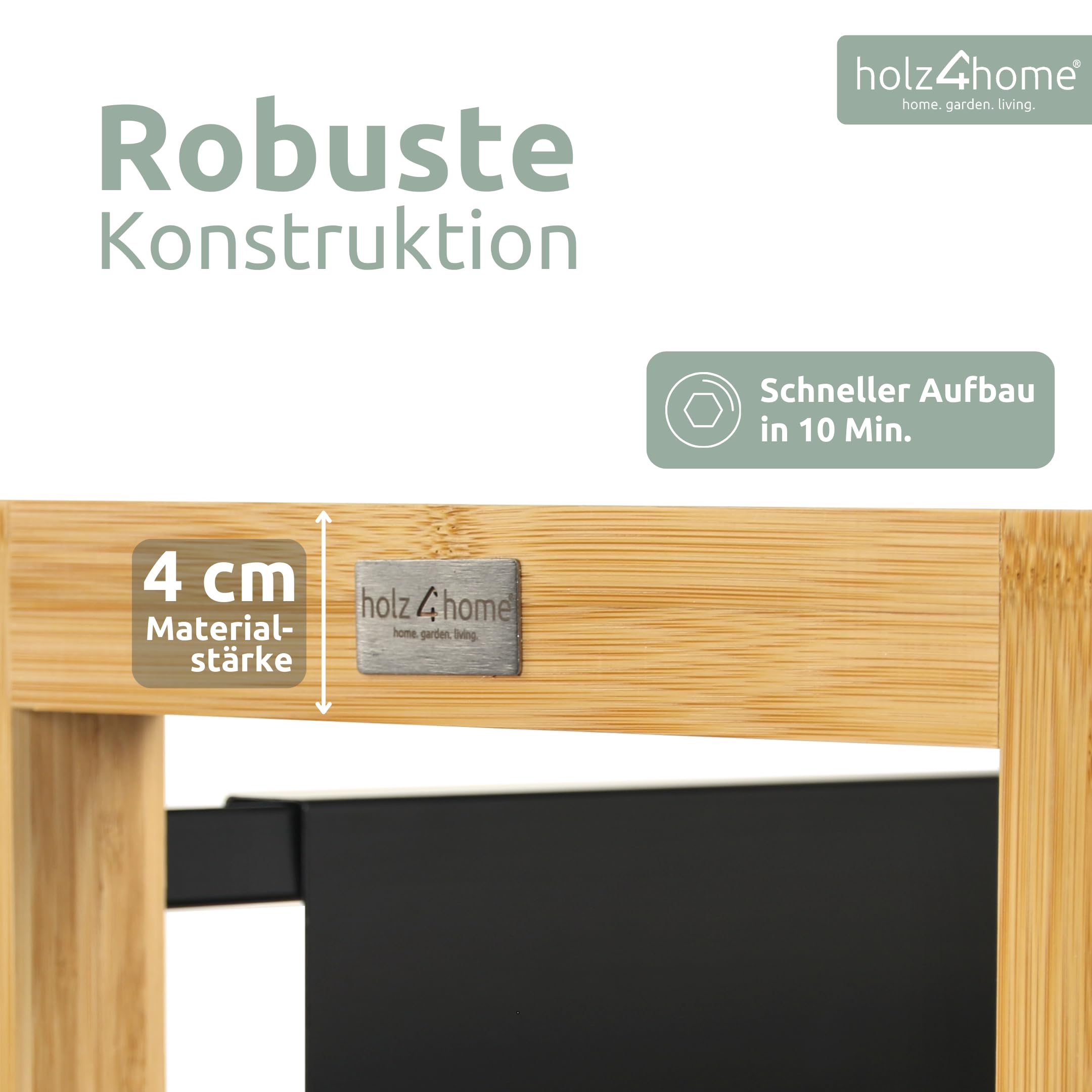 holz4home® Getränkekistenregal aus Bambus I 8 Kisten I inkl. Metallablage I Schwarze Metallstreben I Kellerregal Getränkeregal für Küche & Keller