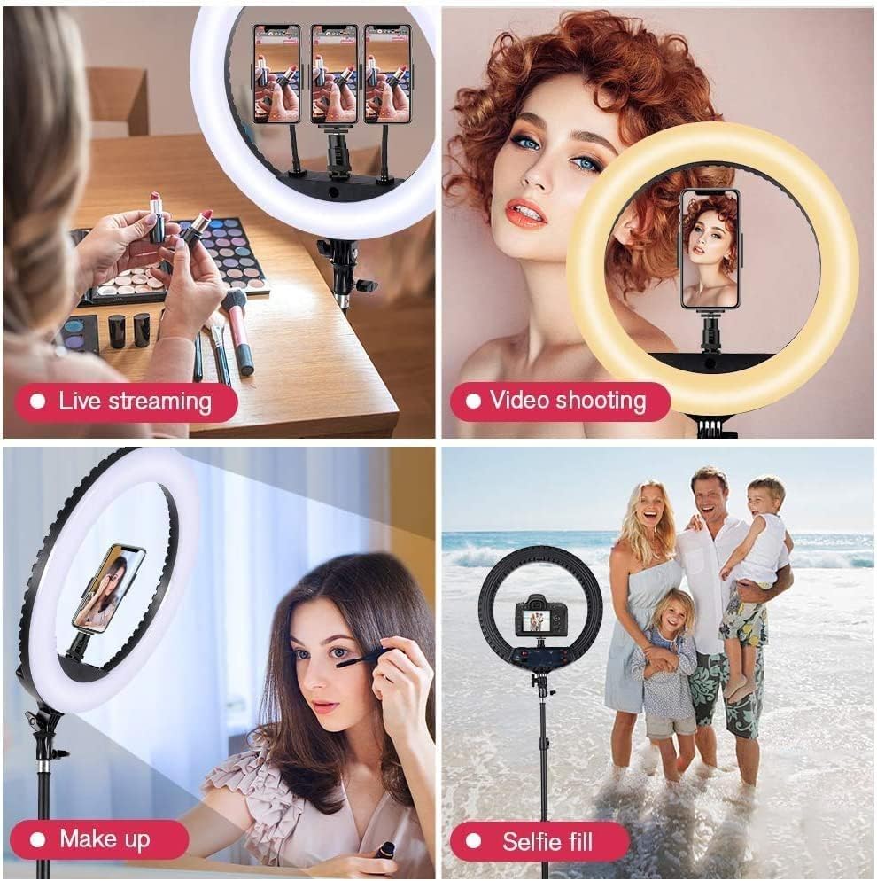 Image of KRLZ 18 inch LED Ring Light for Phone, Remote Lights Control, 2700-6500K, Tripod Light for iPhone Action Camera, for Studio Makeup TikTok YouTube Video Salon