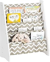 SoBuy Montessori Children's Bookcase with 4 Fabric Compartments Storage Toys & Books Children's Shelf Hanging Fan Shelf Grey 63 x 76 x 28 cm KMB50-HG
