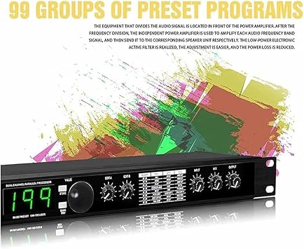 Digital Reverb Multi Effect DSP Processor, Audio Processor Equalizer, 99 Preset Programs, Preset/Programmable 24 Bit Signal Processing, for Studio, Stage Performance