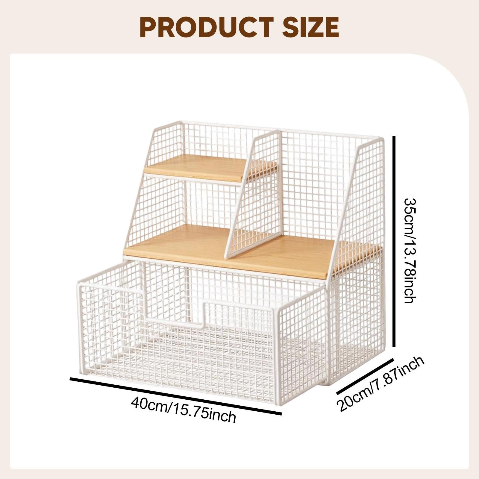 Qianly Organisateur de Sachets de Thé en Bois, Support de Rangement pour Sachets de Thé, Boîte de Rangement Compartimentée en Fer, White L