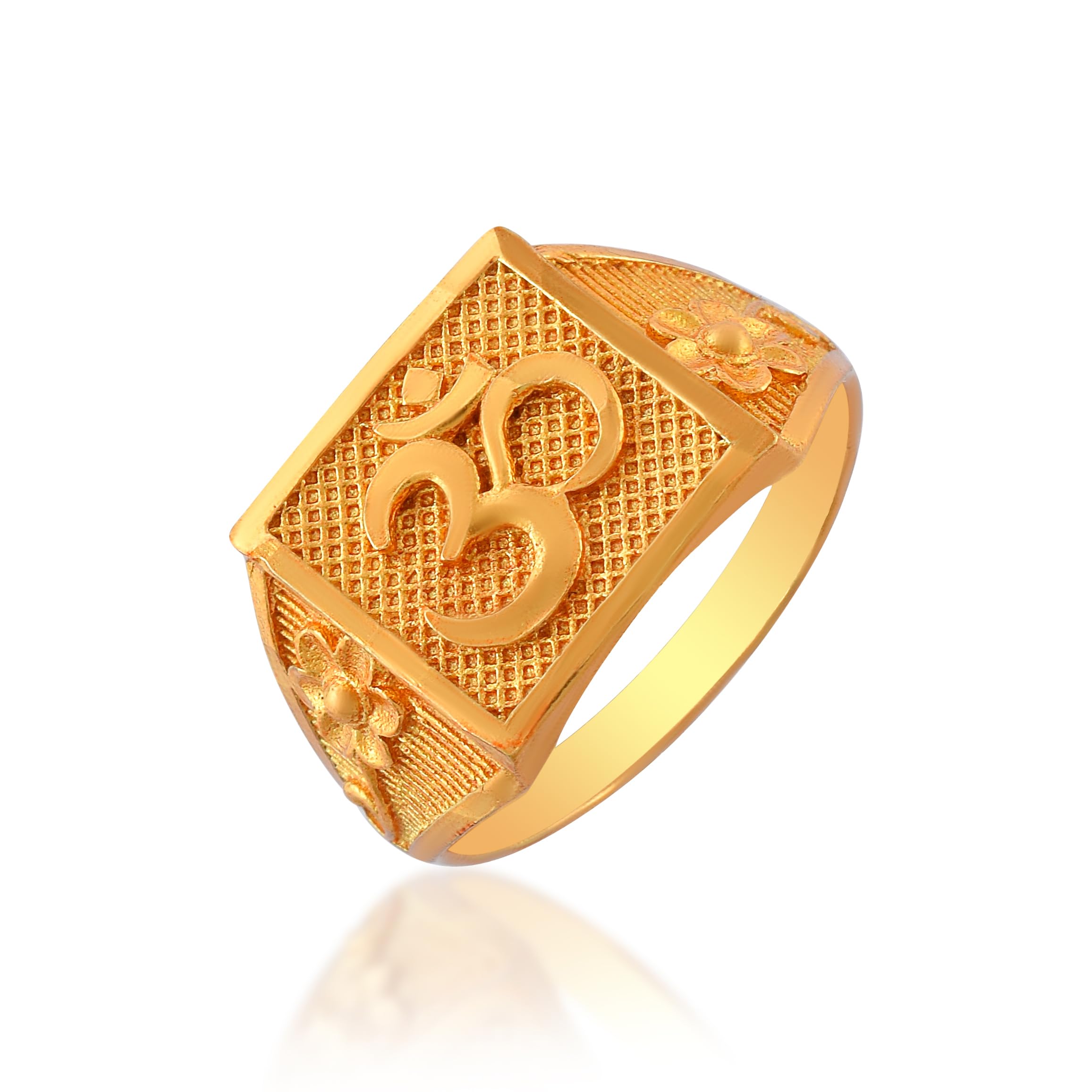 dulci Gold Plated Om Ring for Men Religious Hindu Jewelry with Floral Engraving and Textured Finish-picture-44
