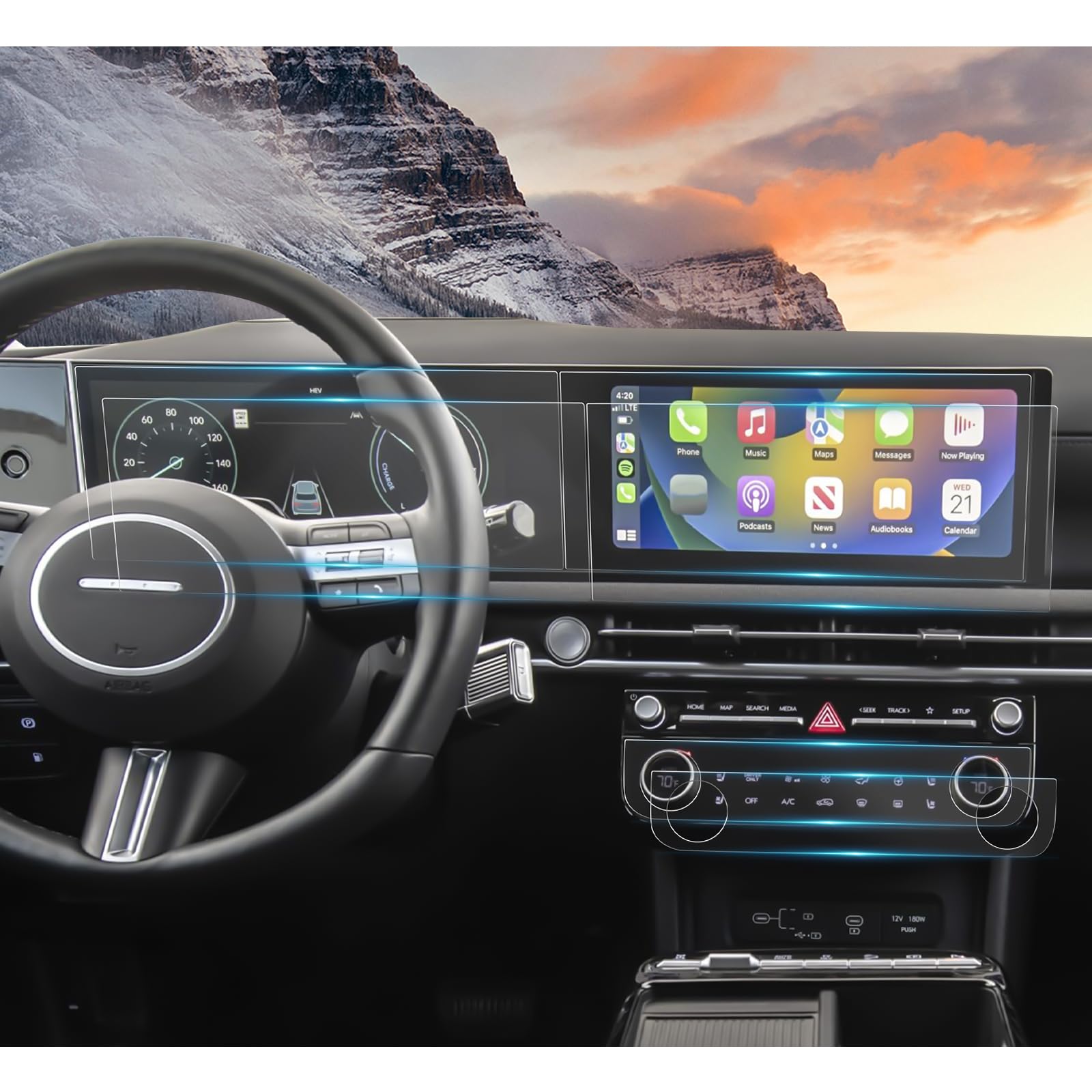 YEE PIN [6 PCS] Nano PET Displayfolie Set für Hyundai Tucson NX4 2025 2026 | 12.3" Navigation+ 12.3" Digital Cockpit+ Klima Nano PET 6H Anti-Kratzen Schutzfolies Set für Tucson NX4 Facelift 2025 Zubehör