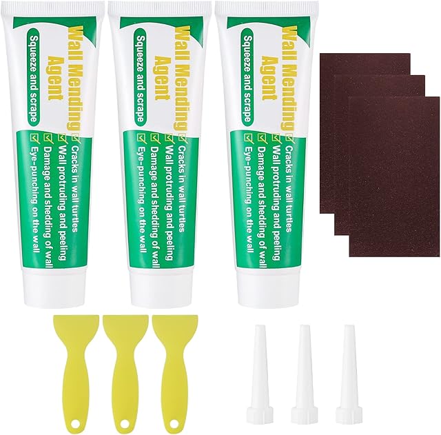 Safe Wall Mending Agent Repair Cream, Filler for Walls with Scraper, Wall Crack Filler for Nail Holes, Peeling, Graffiti, Stains, Repair Tool Indoor and Outdoors(100g*3)