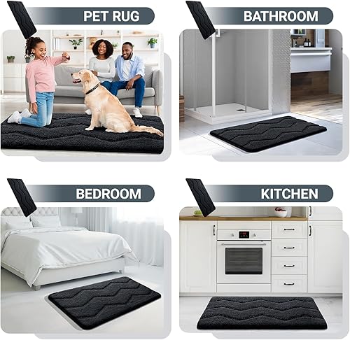 Miniatura 6 de Alfombras de baño, suaves y absorbentes, antideslizantes, cómodas, para bañera, ducha, baño, lavable a máquina (gris oscuro, 16 x 24 pulgadas)