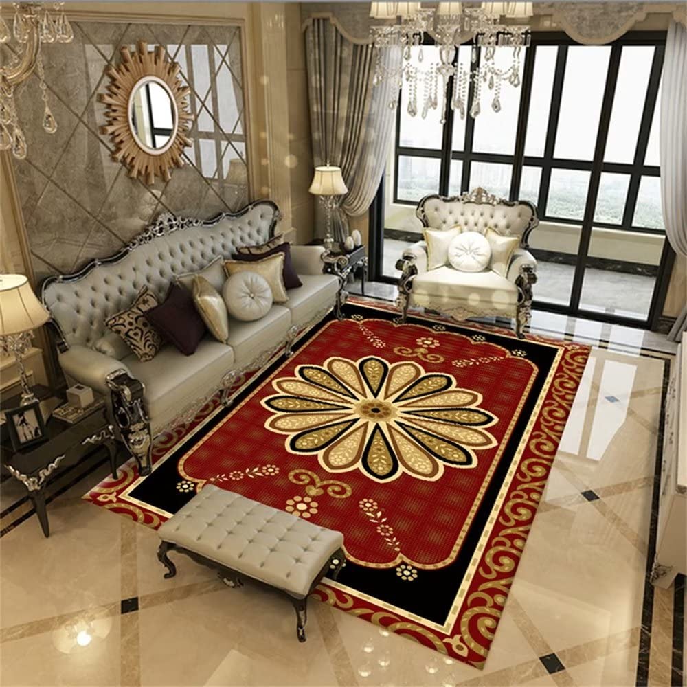 Ornaments For Living RoomBed Carpets For BedroomRed print design retro living room carpet easy careNatural RugLiving Room Rugs Medium140X200CM