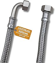 LICHTBLAU Tuyau en acier inoxydable résistant à la torsion I 100 cm I 3/8" I avec angle 90° pour robinet d'eau potable Robinet d'angle Tuyau blindé Robinet de cuisine, salle de bain, WC