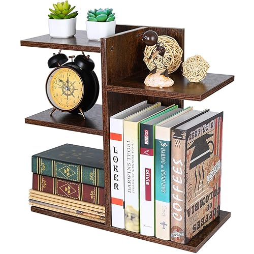 PAG Wood Desktop Shelf Small Bookshelf Desk Supplies Organizers and Accessories Storage Display Rack Office Decor for Women, Brown