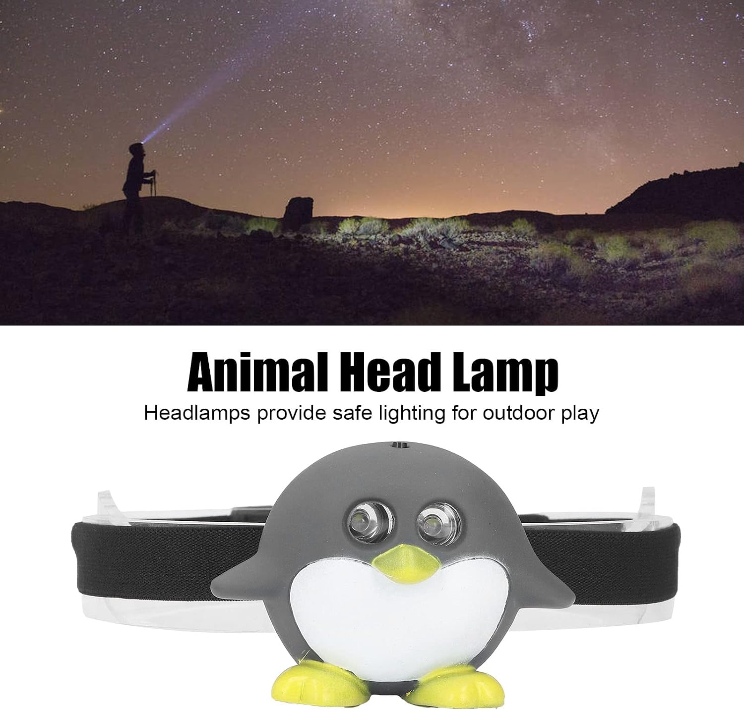 Garosa LED Animal Head Lamp 2 Modes Cute Lightweight Child Head Light LED Headlamp Button Control for Reading Camping with Penguin Shape Design White Light