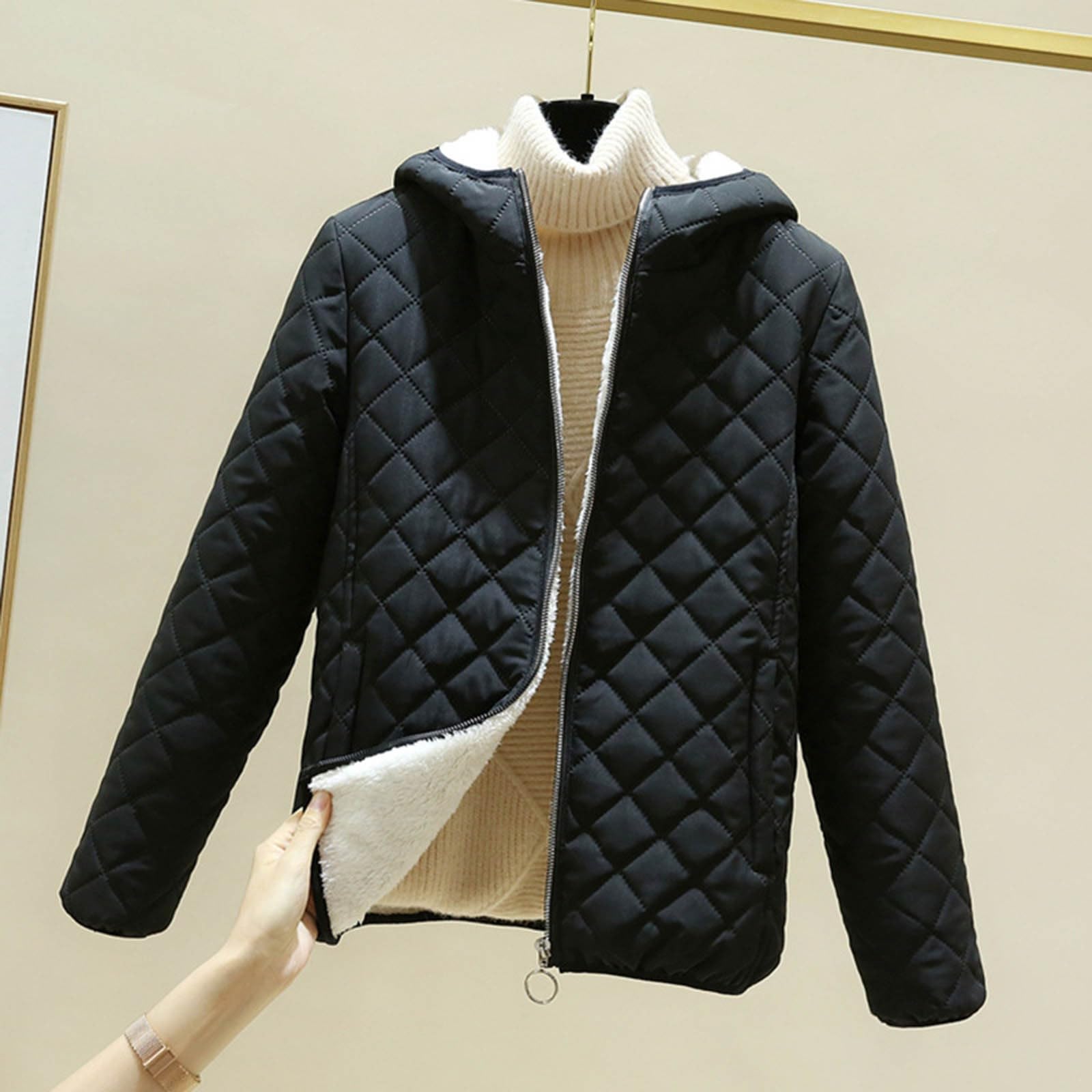 Generico Piumino Leggero Donna, Giubbini Donna Invernali con Cappuccio E Zip Giacca Imbottitura Calda Trapuntato Manica Lunga Taglie Forti Antivento Leggero Cappotto per Tempo Libero